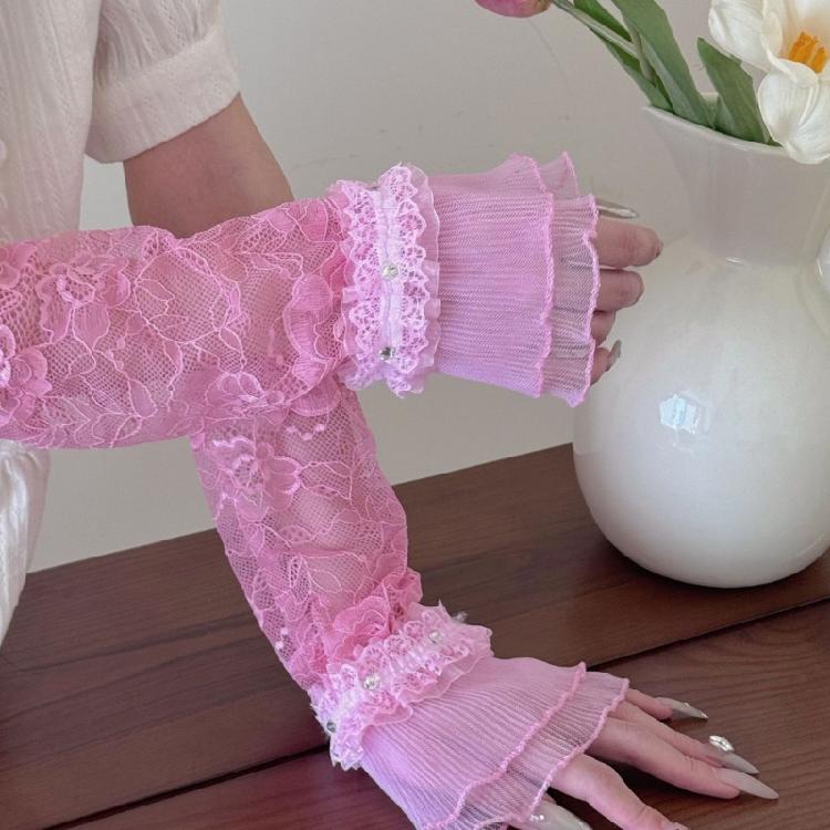 Delicate Rhinestones Embroidered Gloves Soft Nylon Arm Sleeves For Daily Fashion Evening Event