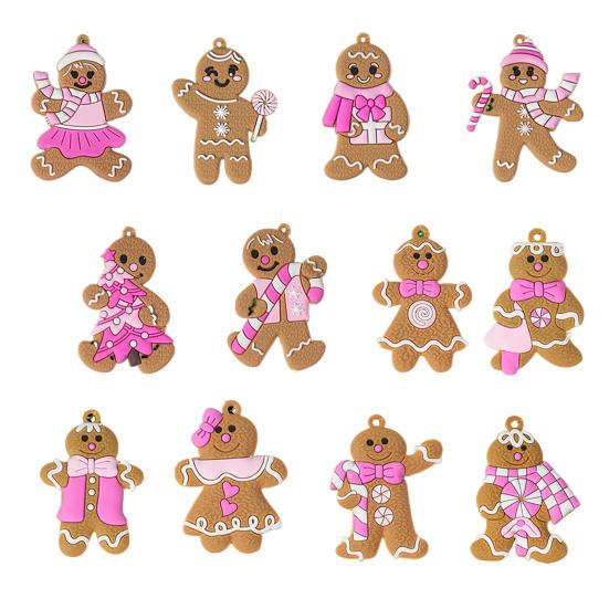 Yousheng Gingerbread Man Christmas Ornaments Santa Claus Cane Snowflakes Plastic Hanging Decor for Farmhouse Xmas Tree Rustic Holiday Decoration