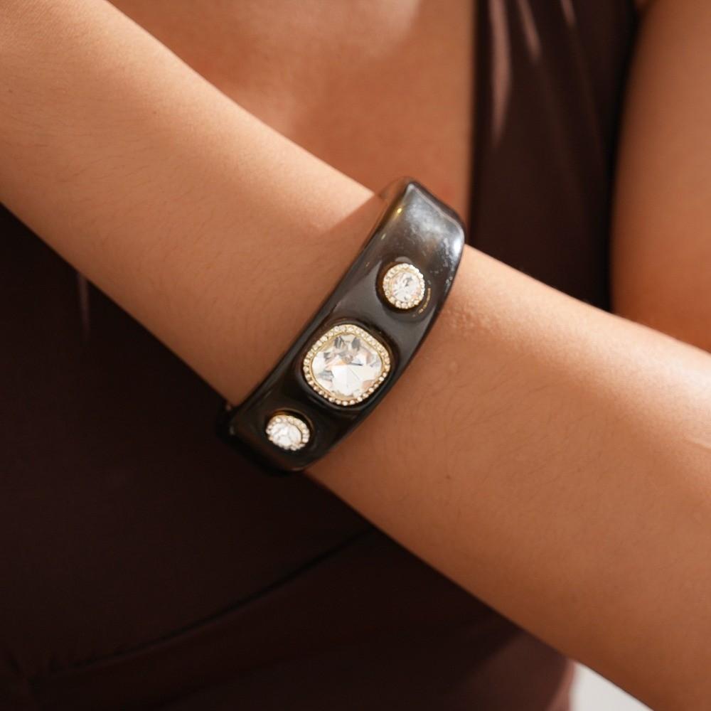 Smudging Irregular Wide Open Bracelet Bohemian Dopamine Hand Ring Acrylic Rhinestone Bangle Women