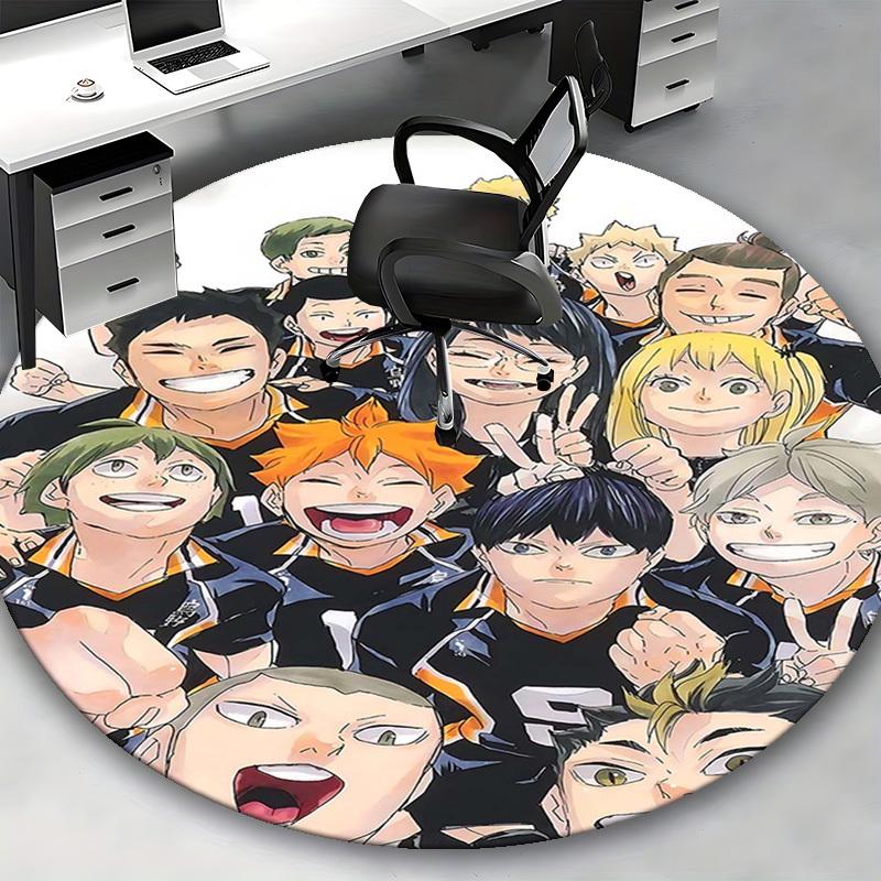 1pc Haikyuu!! Anime Round Carpet  Office Chair Mat, NonSlip Rug for Home Decor, Seasonal Gift, Suitable for Office