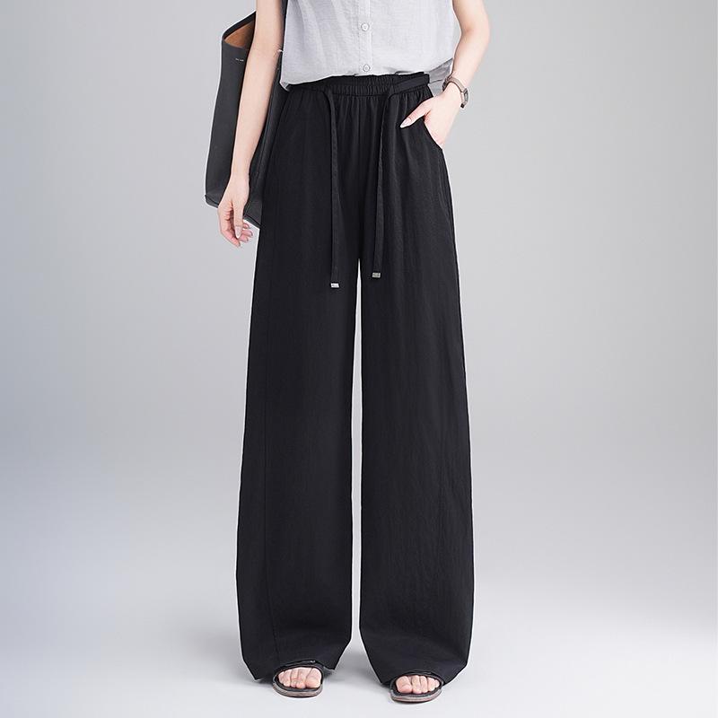 2026 Sommer Damen High Waist Locker Weiter Bein Bodenlang Fließende Hose
