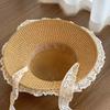 (One Size, Khaki) Women Summer Straw Hat Bucket Cap Lace Patchwork Bucket Hats UV Protection Beach Holiday Sun Hat