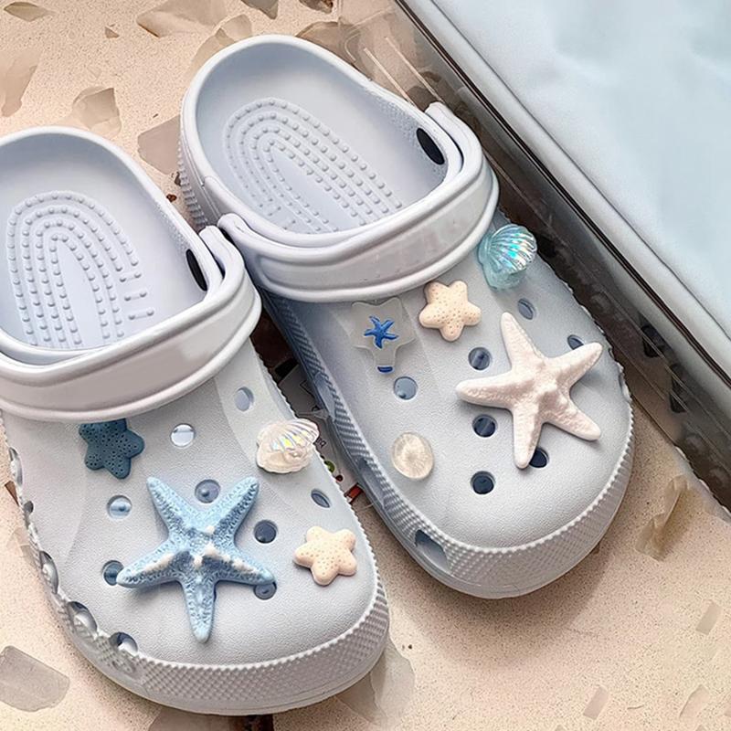 1Set Sea Shell Hole Punch Shoe Charms Diy Ocean Lava Rock & Starfish Shoe Clips For Summer Sandals & Slippers Decorations