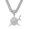 New Arrived Hip Hop Shark Pendant Necklace With 13mm Iced Out Rhinestone Miami Cuban Chain Necklaces Fashion Party Jewelry Gifts