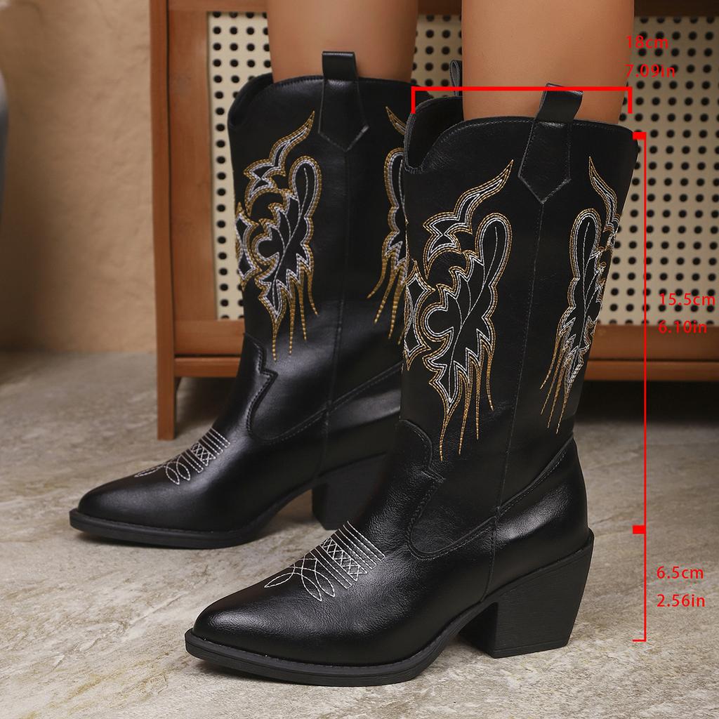 Direct supply of new embroidered Martin boots thick heel medium boots European and American style, knight, western cowboy boots