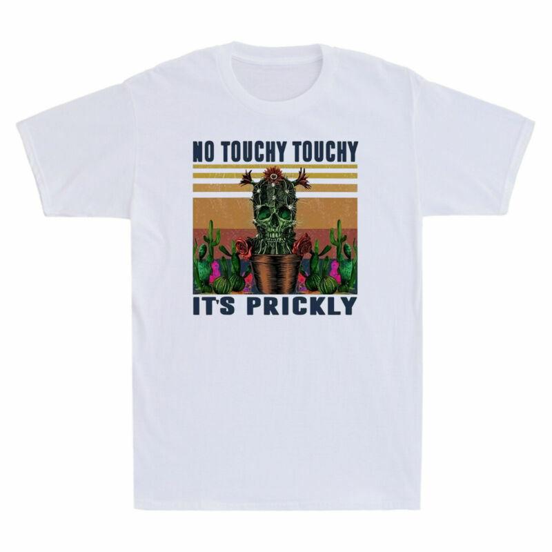 No Touchy Touchy Its Prickly Cactus Skull Vintage Men T-shirt Cotton Black Tee L