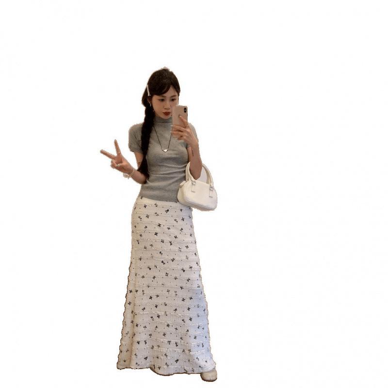 Korean-Style Floral Lace Fishtail Skirt Set for Women