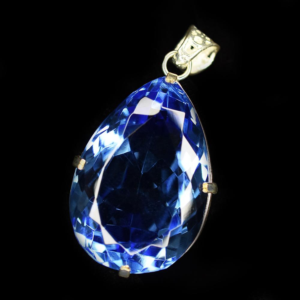 Blue Sapphire 104.95 Ct CERTIFIED Pear 925 Sterling Silver Gemstone Pendant MY-PD-119-NS