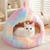 BSemi-enclosed Cat House with Ball Toy Portable Dog Bed For Small Dog Anti-slip Sleeping Cat Bed Plush Dog House Cat Accessories