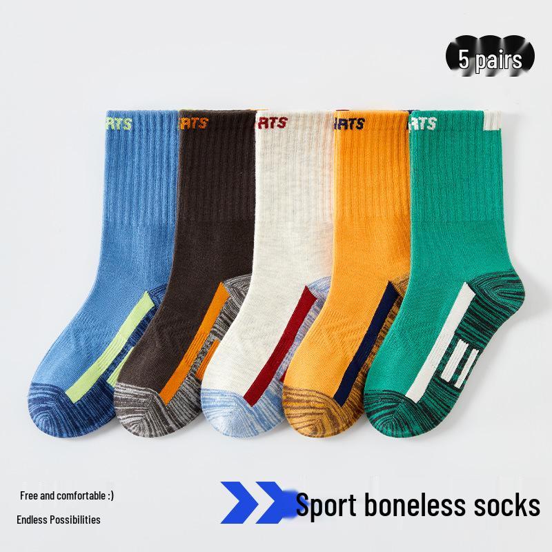 Boys' Antibacterial Mid-Calf Cotton Sports Socks - High-Elastic Shock-Absorbing Basketball Socks for Autumn