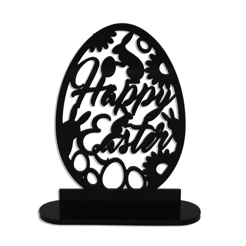 Cartoon Rabbit Easter Decorative Figurines Easter Egg Black Desktop Ornament Acrylic Accessories Hollow Carving Decoration