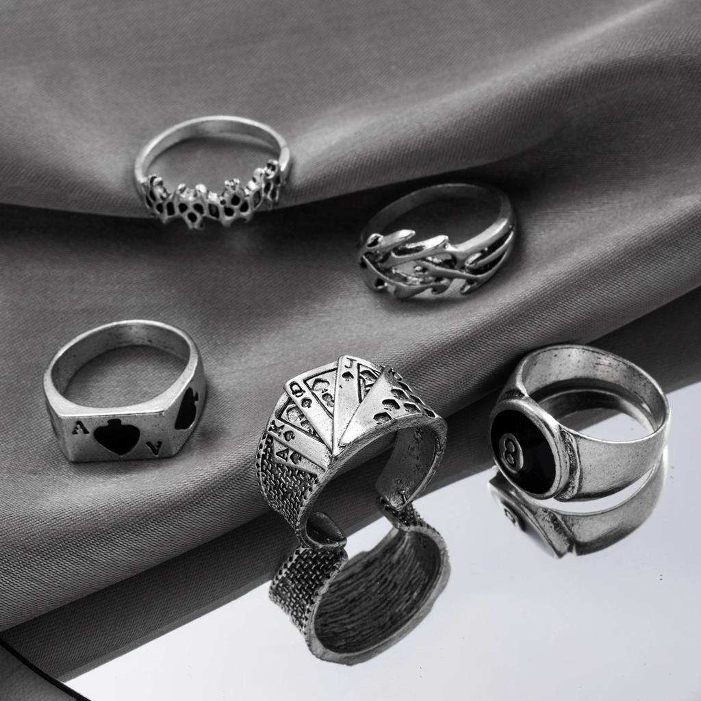 Punk Hip-Hop Ring 5-teiliges Set, modisches neues Billard Zeigefingerring-Set HZS2119