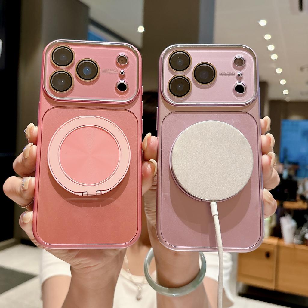 Premium Sense Simple Glass Case for iPhone17Pro Max Mobile Phone Case 15 Apple 16Pro Rotating Bracket