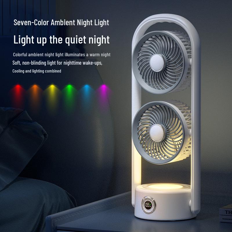 Multifunctional Double-Headed USB Fan with Timer, Light, Aroma Diffuser, and Wall-Mount Option