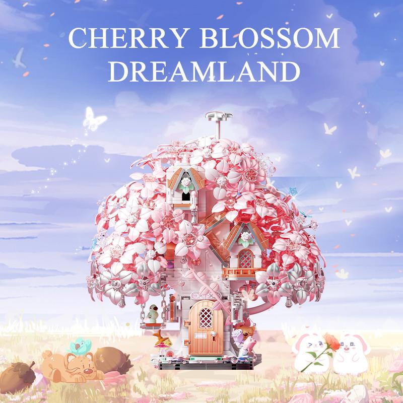 Fantasy Cherry Blossom Season Assemblage Constructing Modules Kits Flower Castle Models Home Deco Kids Play kits for Girls Birthday Celebration Gifts
