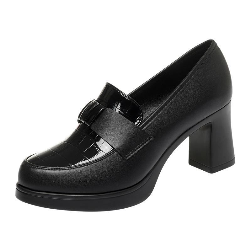 Spring and Autumn New Mother Shoes Thick Heel Waterproof Table Deep Mouth Single Shoes High Heels Thick Sole Heightening Women's Leather a Generation
