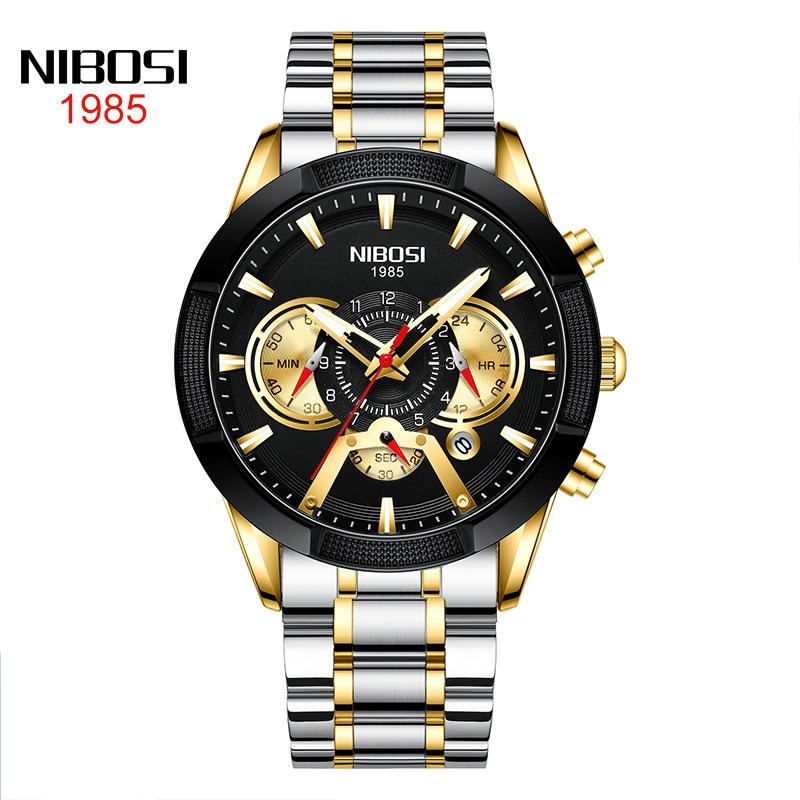 

NIBOSI Новые мужские часы Водонепроницаемые светящиеся многофункциональные мужские часы для отдыха Часы из нержавеющей стали
