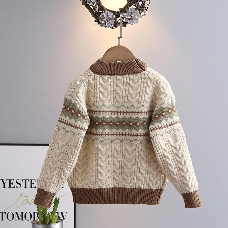 Herbst Kinder Strickpullover Frühling Warme Strickwaren Pullover Jungen Mädchen Jacquardstrick Cardigan Kinderkleidung 3-10 Jahre