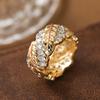 Retro Luxury Wheat Synthetic Zircon Ring Copper Material Women Jewelry Ring For Banquet Matching