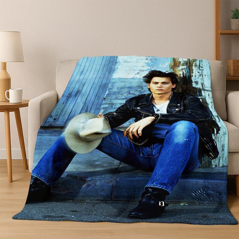 

Handsome Johnny Depp Star Flannel Blanket Soft Warm Blanket Throw Blanket for Bedroom Living Room Bed Travel Picnic Gift kid 75x90cm