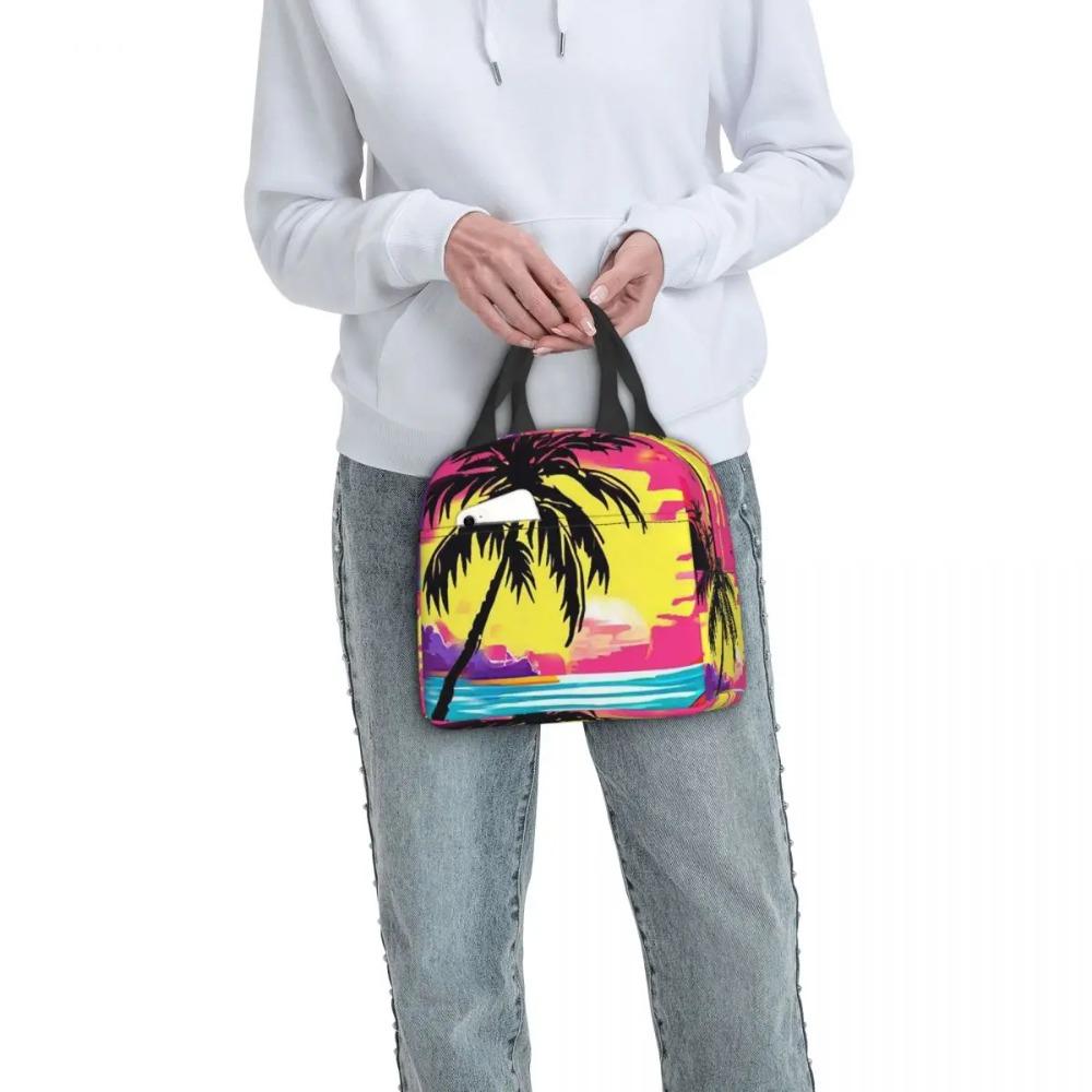 Summer Beach Sunset Palm Tree Design Insulated Lunch Bag for Women Kids Portable Food Boxes Thermal Lunch Box Tote