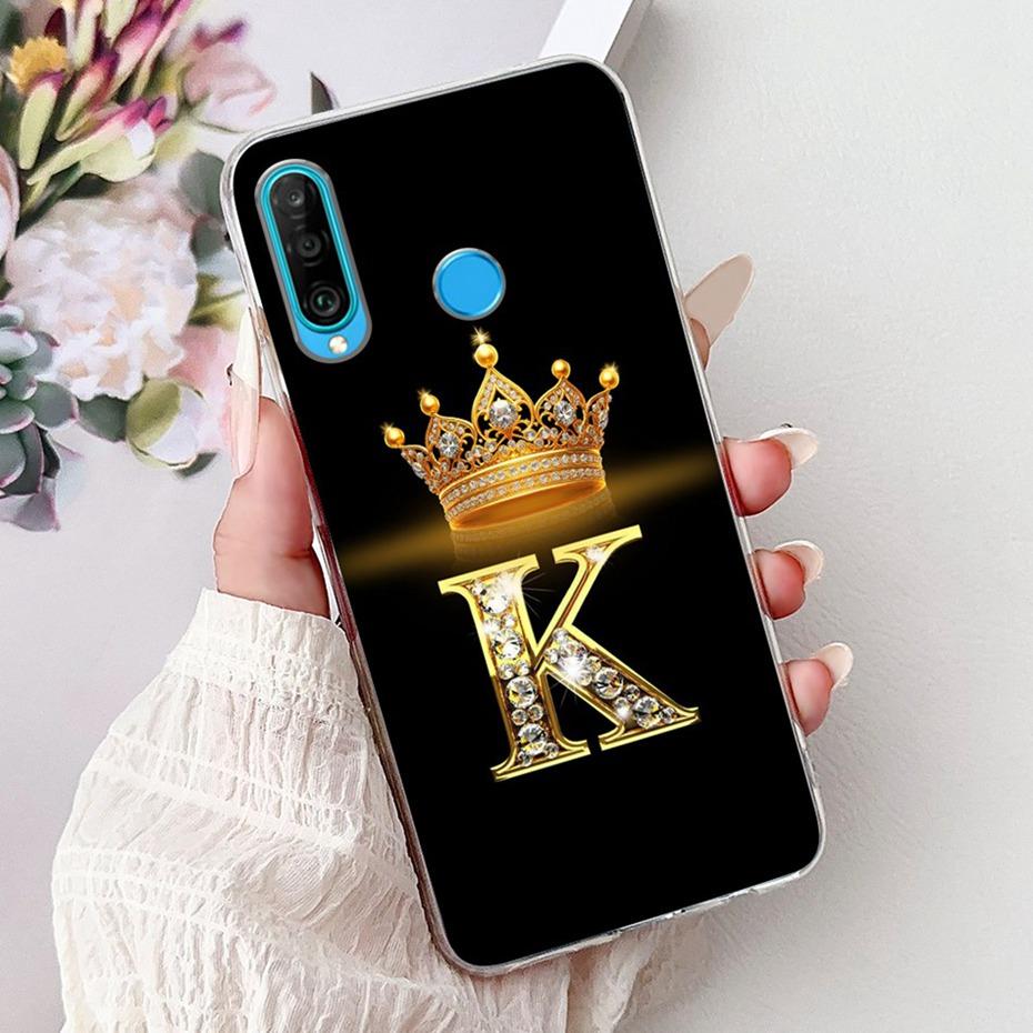 Fashion Crown Initial Letter Case For Huawei P30 Lite P30 Pro Soft Silicone TPU Cover For Huawei P30lite P 30 P30Pro Phone Cases