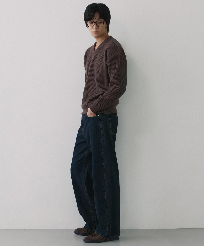 NODU V-Neck Waffle Essential Knit [Brown]