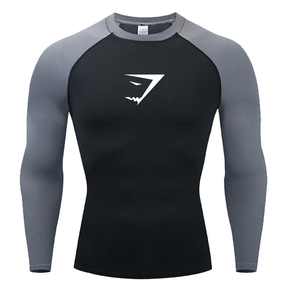 Мужской компрессионный топ с длинным рукавом GYMSHARK Quick Dry - Высокая эластичность, Дышащий, Дизайн Color Block