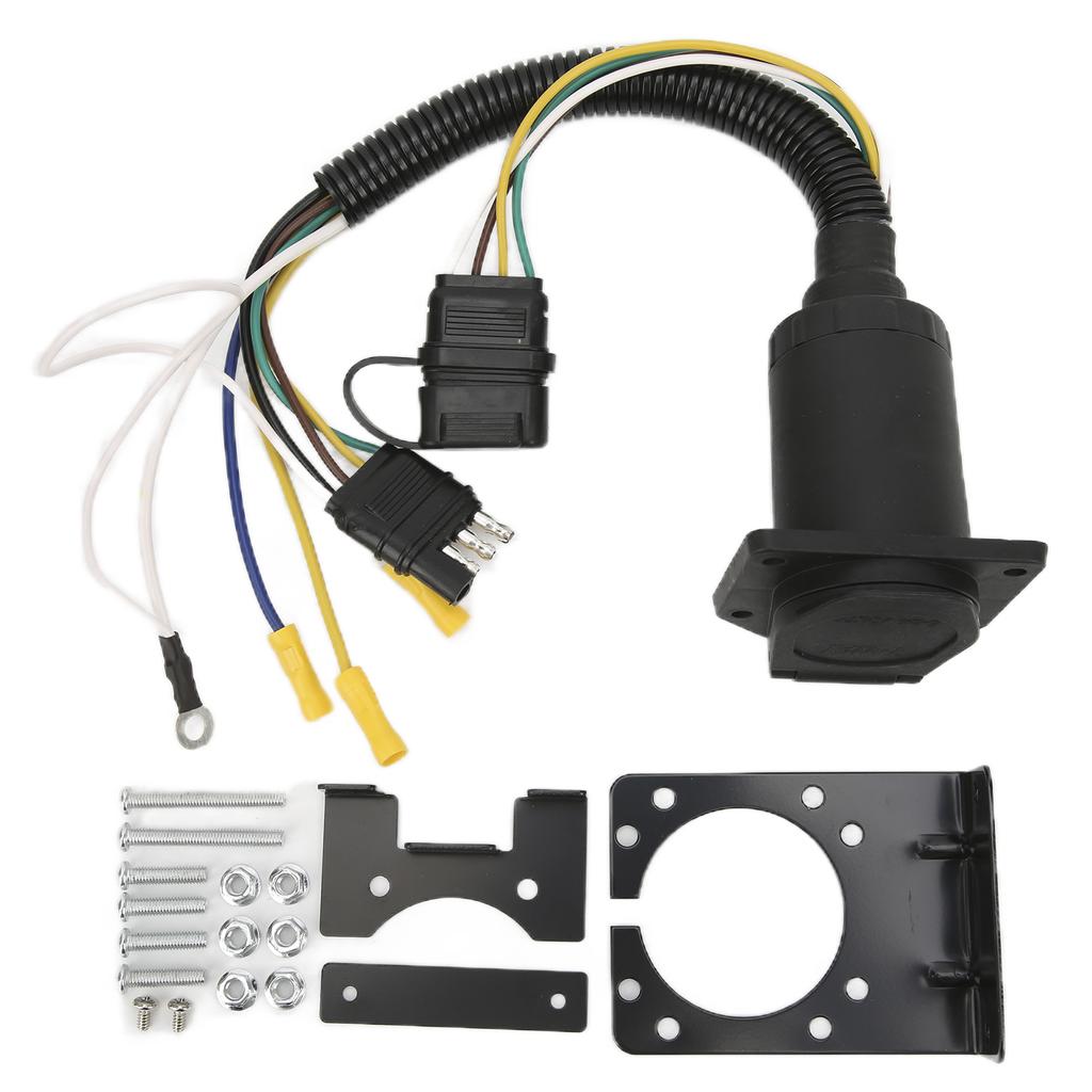 Trailer Wiring Adapter 4 Way To 7 Way Round Trailer Plug Converter Adapter with 4 Pin To 7 Pin Mounting Bracket for RV