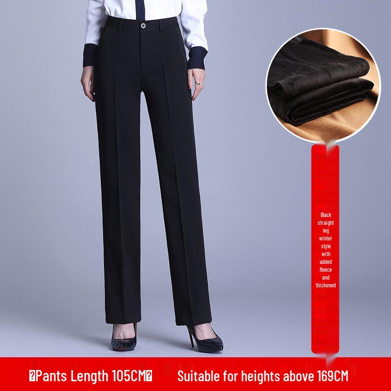 Women's High Waist Professional Black Trousers - Autumn/Winter Slimming Velvet Pants for Tall, Straight-Leg Office Wear