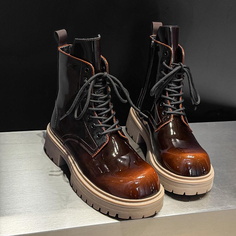 

Persalized Men Autumn Winter Thick Soled High Top Boots with Luxurious Feel Youthful Trend Gradient Color Motorcycle Boots 46 коричневий