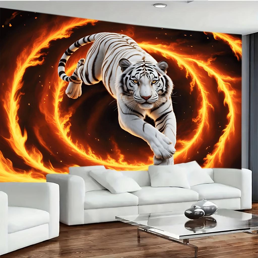 1Pcs Flaming White Tiger Decoration Background Winter Backdrop Decorations For Photo Studio Photo Booth Christmas Party