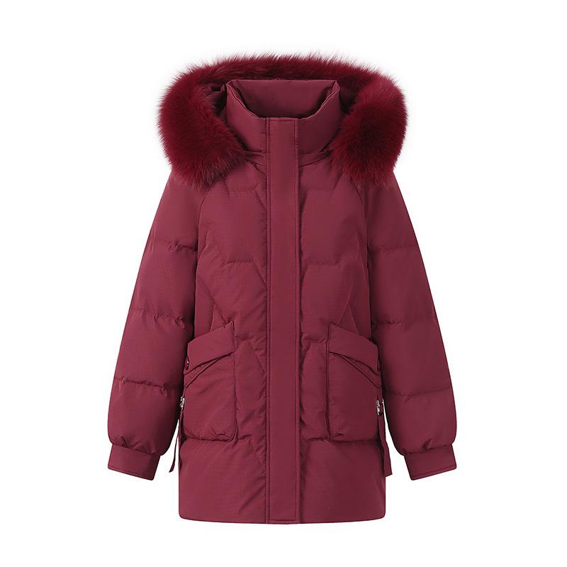 Authentic Mid-Length Women's Winter Down Jacket with Real Fur Collar for Middle-Aged and Elderly    