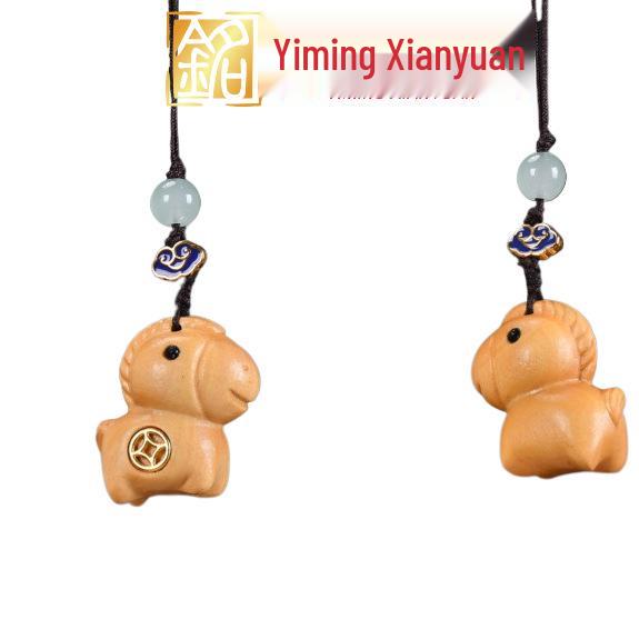 Rainbow Wood Carved Horse Coin Rosewood Tang Horse Pendant Mobile Phone Charm