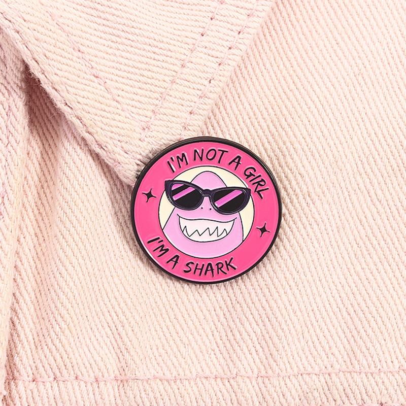 Cartoon Animated Movies Enamel Pin I'm Not a Girl I'm a Shark Monster Shark with Sunglasses Brooch Lapel Badge Jewelry Gift