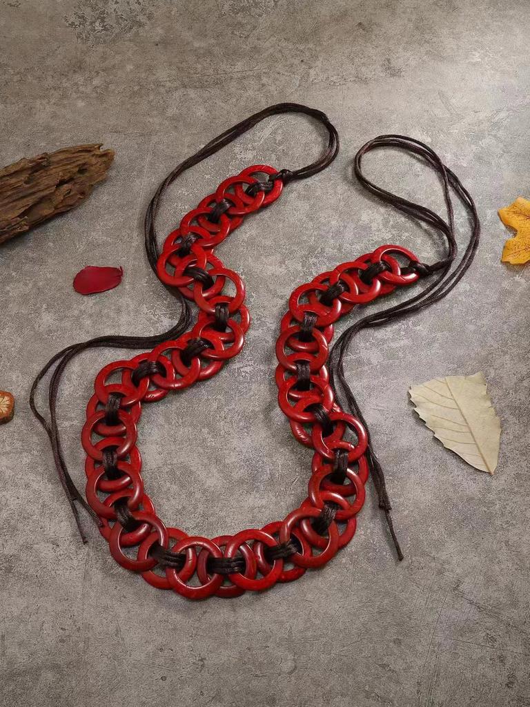 Bohemian Coconut Shell Necklace for Women, Exotic Vintage Long Lariat Natural Handmade Ethnic Layering Jewelry Boho Chic Gift