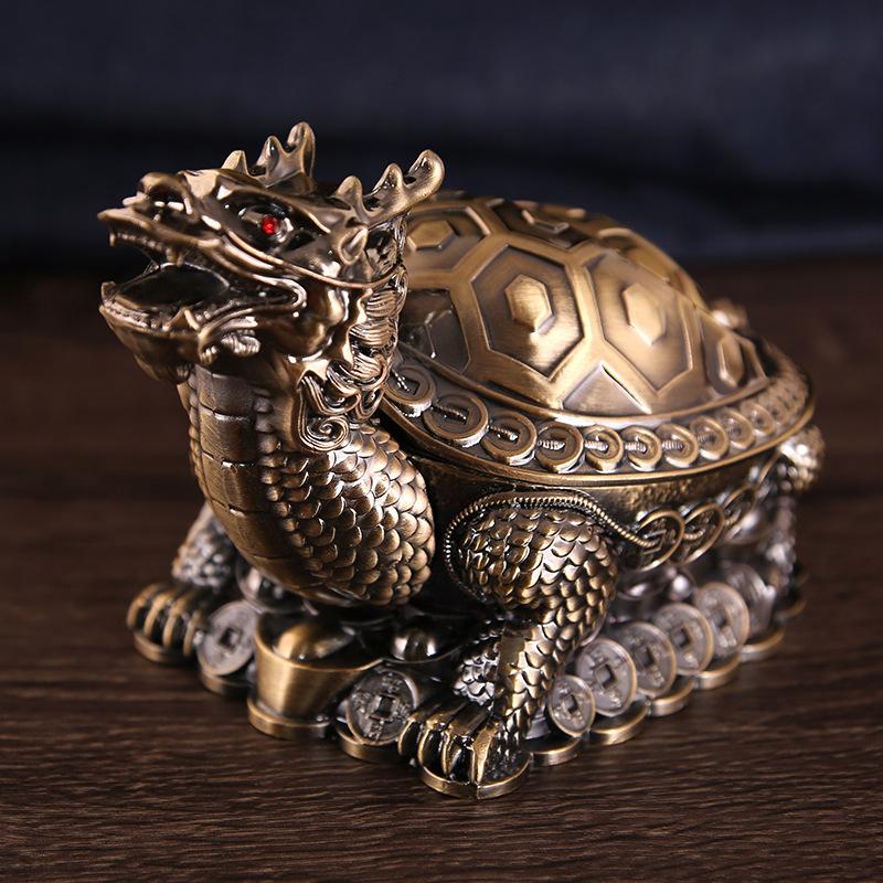 European retro dragon turtle ashtray creative personality trend spherical metal cover multi-functional office home living room