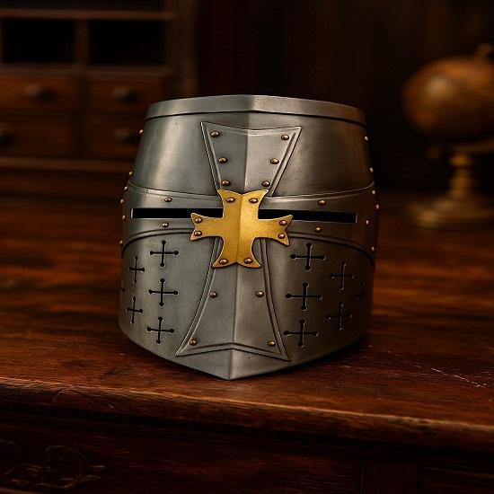 

18 Gauge Steel Templar Helmet with Holy Cross Medieval Knight Helmet For Halloween