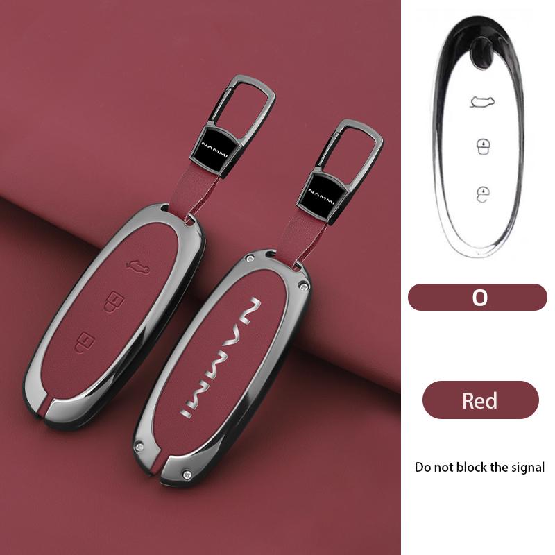 

3 Buttons Zinc Alloy + Leather Car Key Case Cover Shell Holder For 2024 Dongfeng NAMMI 01 new Energy Remote Key Protection