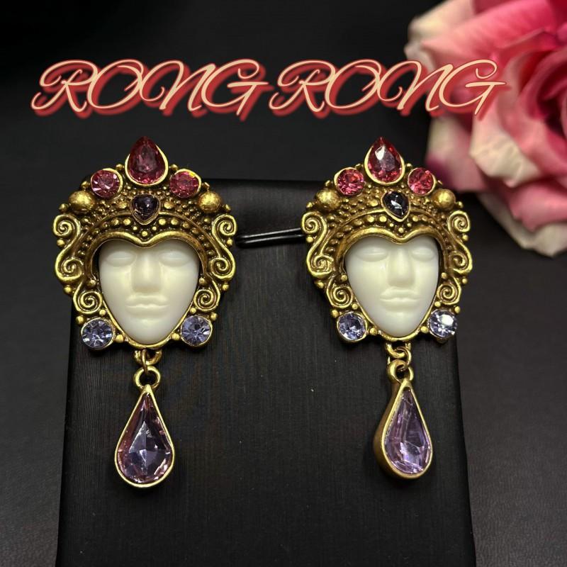 Middle Aged Vintage Handmade Retro Buddha Face Statue Heavy Industry Earrings Exaggerated Personality Palace Portrait