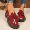 New Plus Size Bow Platform Loafers - Women’s Low Top Slip-On British Style Leather Shoes