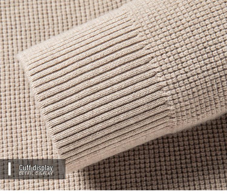 Men's Winter Thickened Pure Wool Sweater with Stand Collar & Raglan Sleeves - Half-Zip Pullover Knitwear