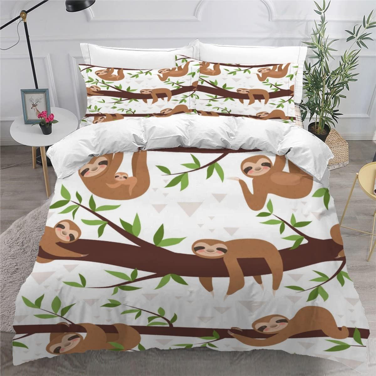 

Colorful lovely Sloth Duvet Cover Modern Colorful Comforter Cover with Zipper King Size Bedding Sets Luxury Bedroom Decor 2Pcs 135x200cm