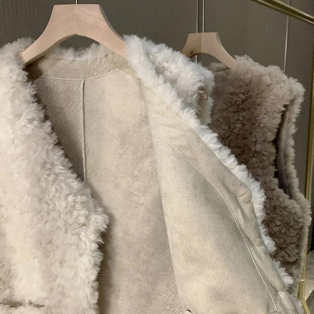 2025 Women's Faux Fox Fur & Lambswool Vest - Versatile Mid-Length Outerwear for Spring/Autumn