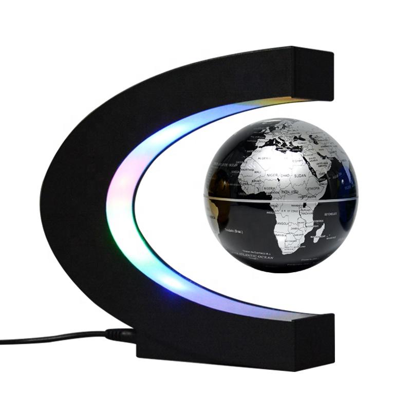 C Shape Magnetic Levitation Floating Globe With Light Rotating World Map Tellurion US EU AU UK Plug Home Office Decoration