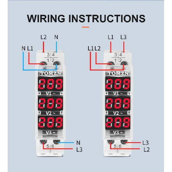 DIN Rail 18mm Voltage Meter AC 40-500V 220V 380V Single Three Phase Modular Voltmeter Indicator LED Digital Display Detector