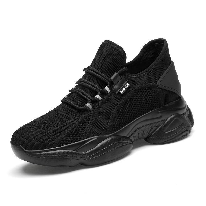 Men s Breathable Mesh Flyknit 8cm Height-Boosting Running Shoes - Casual Sport Style 38
