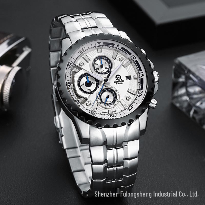 

Cainous-305 Роскошные многофункциональные мужские кварцевые водонепроницаемые часы с тремя циферблатами белый