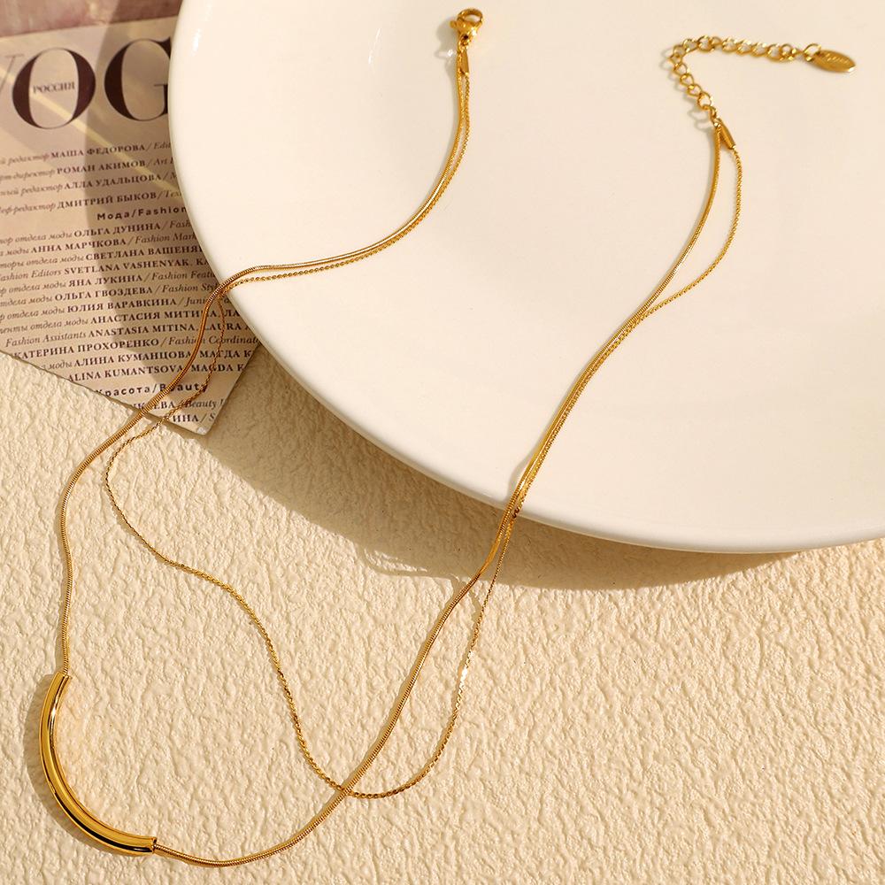 Ins Tide Double-layer Bead Chain Stacked with Titanium Steel Necklace Plated with 18k Gold Short Collarbone Chain for Women