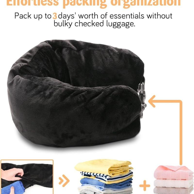 Travel Neck Pillow Self Filling Portable Stuffable Neck Pillow Airplane Car Travel Pillow Refillable Support Cushion Travel Bag